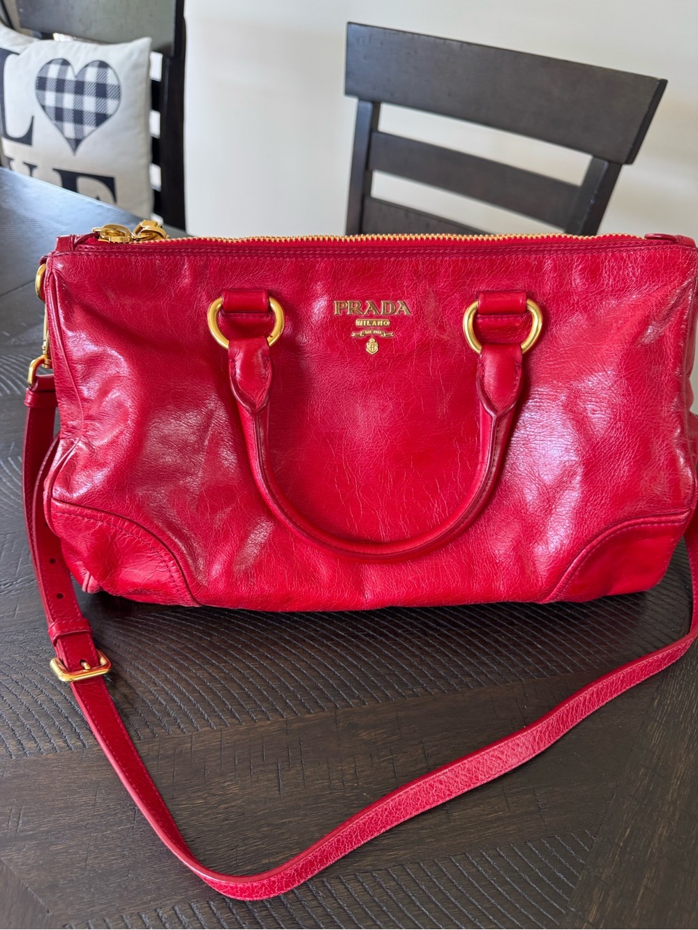 Prada Vibrant Red Leather Satchel with Gold Hardware
